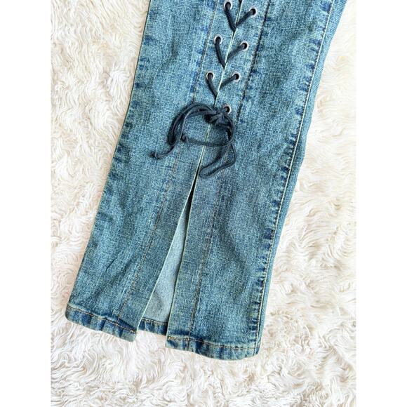 Y2K Low Rise Split Hem Lace Up Jeans size 5 - Picture 4 of 10